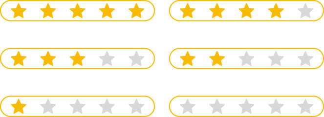 Product rating or customer review with gold stars and half star flat vector icons for apps and websites