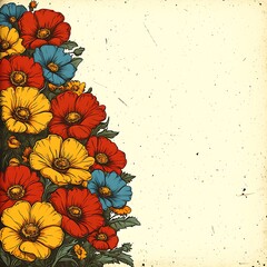 Colorful Poppy Flower Bouquet Border.