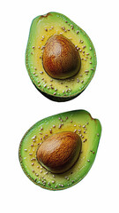 Fresh avocado halves splashing through water – Commercial style photoshoot with water splashes – Transparent background