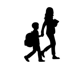 Mother holding her son's hand and walking to school vector