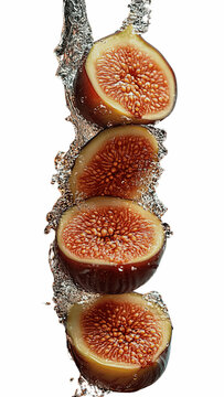 Fresh figs stacked with splash effect &ndash; Commercial style photoshoot with water splashes &ndash; Transparent background