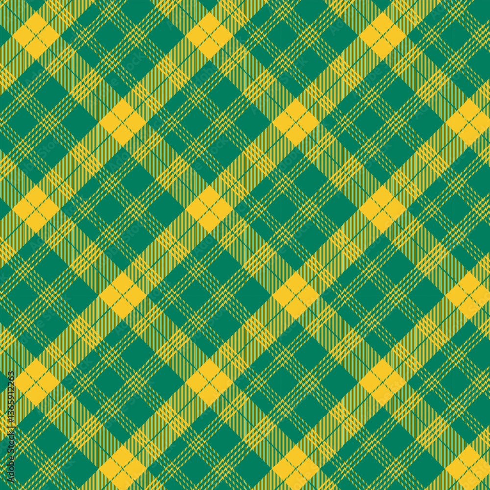Wall mural plaid with twill weave repeat pattern.gingham seamless pattern in green and yellow.checkered tartan 