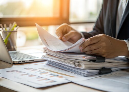 Businessperson reviewing documents at a desk