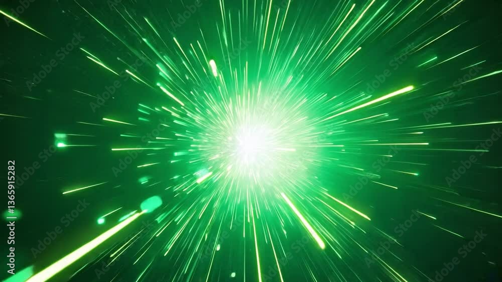 Poster abstract green energy burst: a vibrant burst of neon green energy explodes outwards from a central p