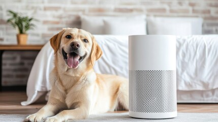 Naklejka na ściany i meble Air purifier for pet owners enhances indoor air quality in modern home environment