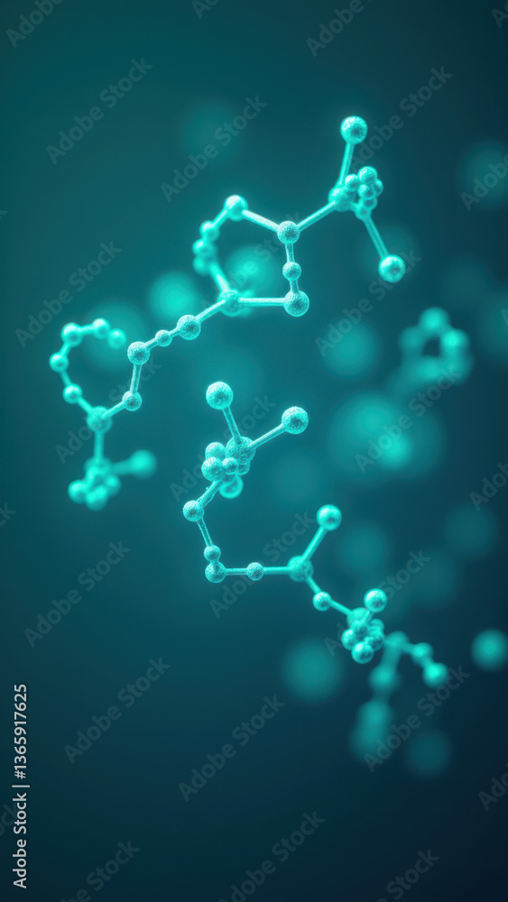 Poster magnesium glycinate molecule structure with glowing elements on dark background.