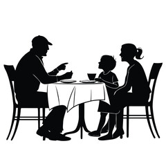 only black colour all black Silhouette Silhouette of a family at the dinner table white background