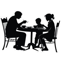Minimalist family eating dinner together silhouette Black and white family concept elements vector