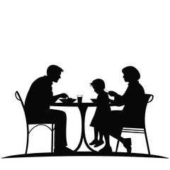 Minimalist family eating dinner together silhouette Black and white family concept elements vector