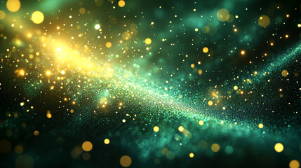 Obraz premium An abstract representation of asymmetric green light burst, with beautiful rays of light illuminating a dark green background, symbolizing energy, movement, and contrast between calm and intensity.