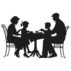 Minimalist family eating dinner together silhouette Black and white family concept elements vector