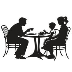 Minimalist family eating dinner together silhouette Black and white family concept elements vector
