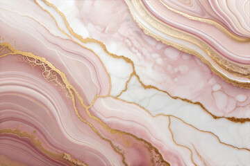 Fluid Marble Design with Soft Pink and Gold Accents &ndash; Abstract Art