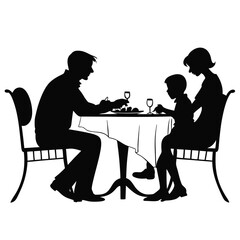 family eating dinner together silhouette Black and white family concept elements vector