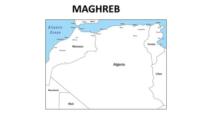 Maghreb  Map. State map of Maghreb . Administrative map of Maghreb  with state and capital in white color.