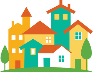 isolated town group of houses Vector,town group of houses Silhouette,town group of houses icon set, town group of houses symbol 
