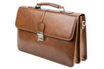Leather briefcase with double buckle closure and top handle.