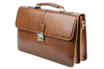 Leather briefcase with double buckle closure and top handle.