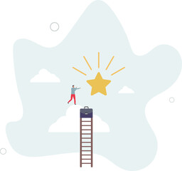 Business champion succeed to get reward, winning star employee, career path or dream job concept.flat character life .