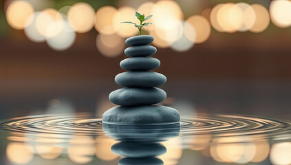 Obraz premium Balanced Stones Serenity A Mindful Background Image for Peaceful Digital Spaces