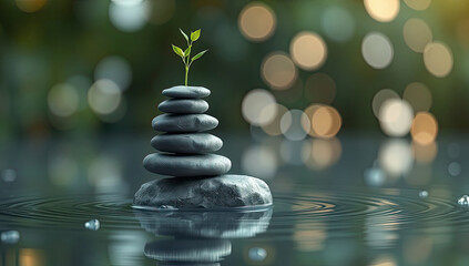 Obraz premium Balanced Stones Serenity A Mindful Background Image for Peaceful Digital Spaces