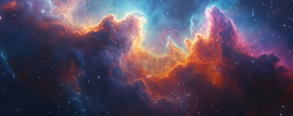 Fototapeta premium Cosmic nebula exhibiting geometric patterns in vibrant colors located in deep space