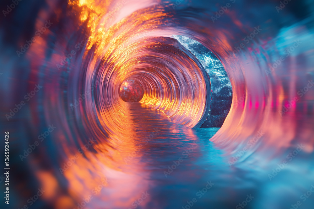Aufkleber digital art installation showcases a mesmerizing tunnel of cascading light and color in an immersive