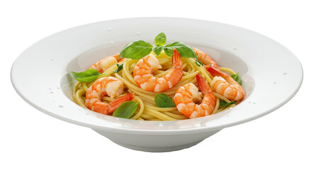 Isolated Shrimp Pasta Dish with Basil