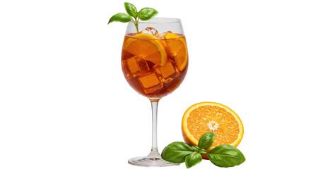 Isolated Aperol Spritz with Orange and Basil