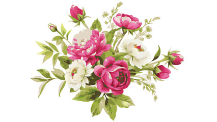 Fototapeta premium A delicate bouquet of pink and white flowers with green leaves. This elegant arrangement would be perfect for adding a touch of beauty to any project