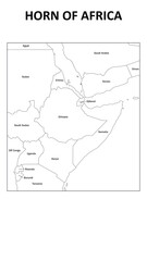 Naklejka premium Horn of Africa Map. State and district map of Horn of Africa. Administrative map of Horn of Africa with states and boundaries in white color.