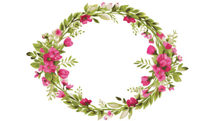 A floral wreath, a symbol of spring and renewal, featuring a delicate design of pink flowers and green leaves.