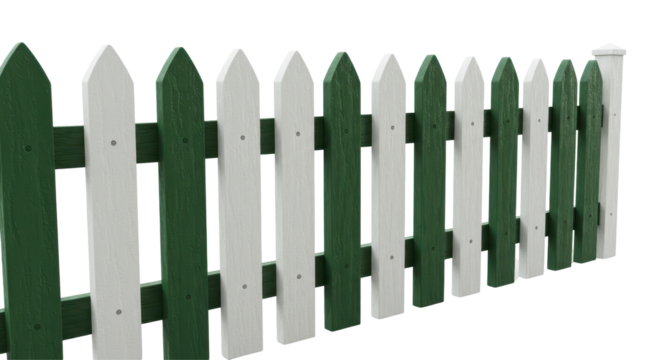 Isolated White and Green Picket Fence