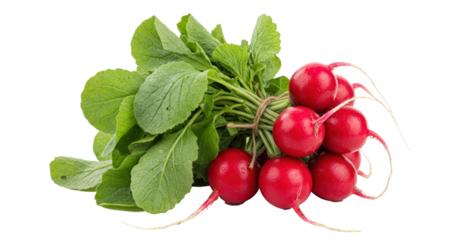 Isolated Bunch of Radishes with Green Leaves