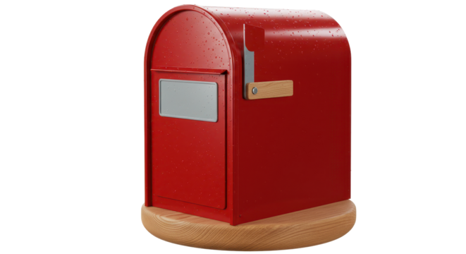 Isolated Red Mailbox on Wooden Base