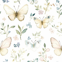 Watercolor Butterfly and Floral Seamless Pattern: This exquisite pattern showcases delicate watercolor butterflies and intricate floral arrangements.