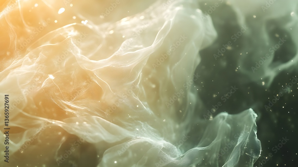 Poster abstract layers of smoke or fabric with small floating particles