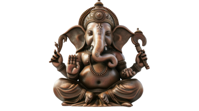 Bronze ganesha statue holding an axe and blessing with transparent background - Powered by Adobe