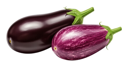 Isolated Two Eggplants: Purple and Striped