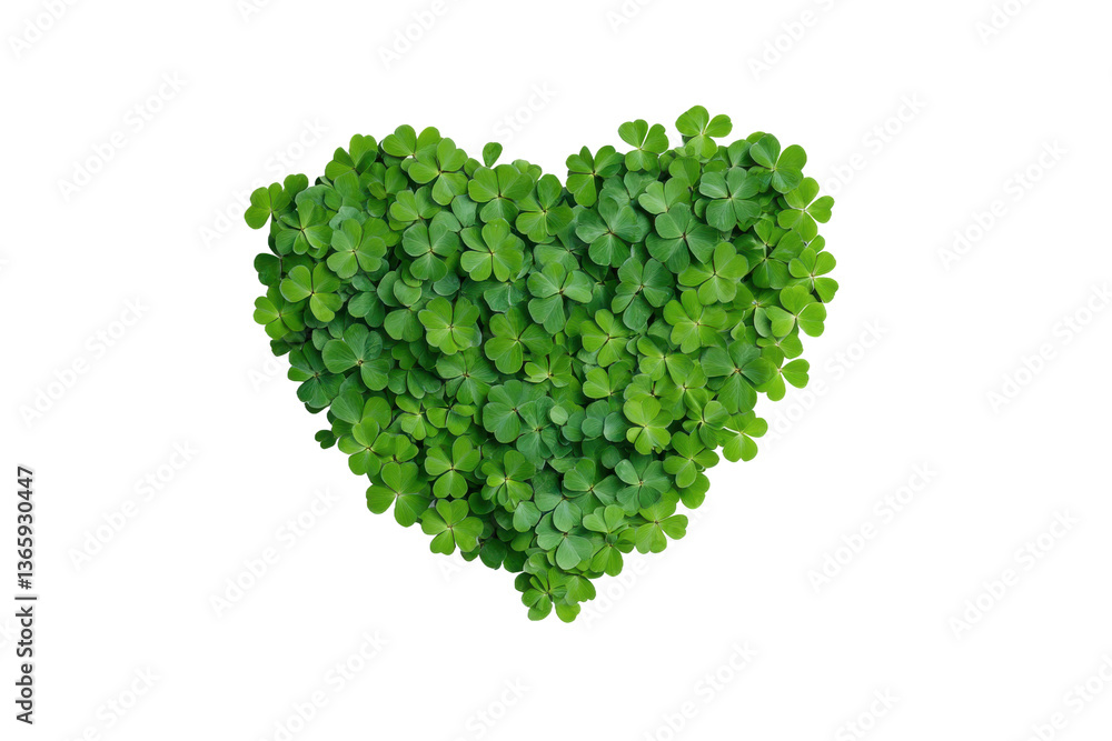 Poster design an abstract image of a heart composed of numerous small clover leaves arrange