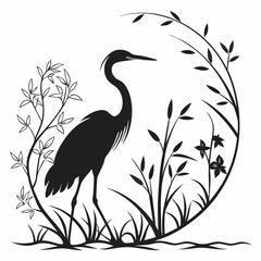 Egret black silhouette icon vector