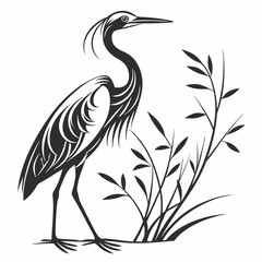 Egret black silhouette icon vector