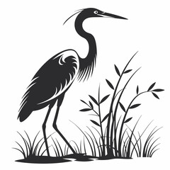 Egret black silhouette icon vector