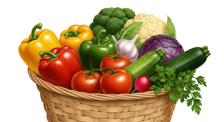 Isolated Basket of Fresh Vegetables