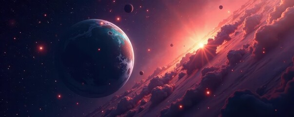 Vast starry expanse surrounds a giant, round planet , fiction, cosmos