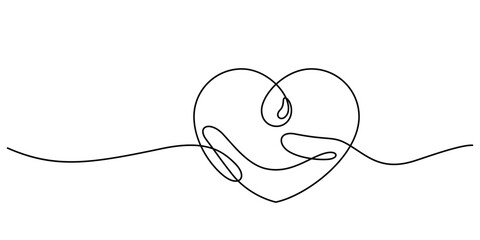 Fototapeta premium blood droplet heart shape and hand giving donor one line continuous