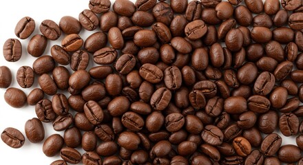 Fototapeta premium Scattered Roasted Coffee Beans on Clean White Background