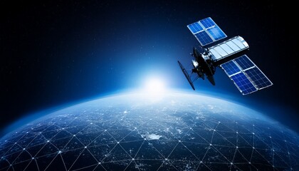 Silhouette of a satellite floating against the backdrop of the Earth