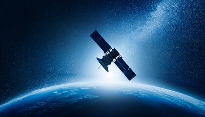 Obraz premium Silhouette of a satellite floating against the backdrop of the Earth