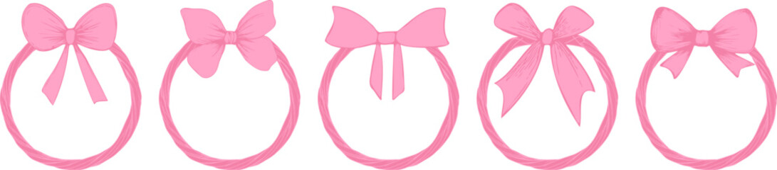 Vintage bow and ribbon frame set with a romantic, coquette touch, perfect for Valentine's Day cards, wedding invites, girly designs, feminine scrapbooking and trendy Y2K elements.